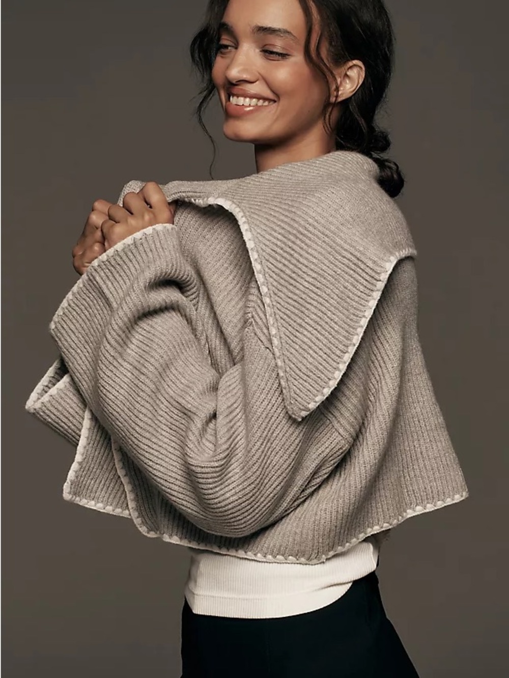MAEVE white trim stitched cardigan.